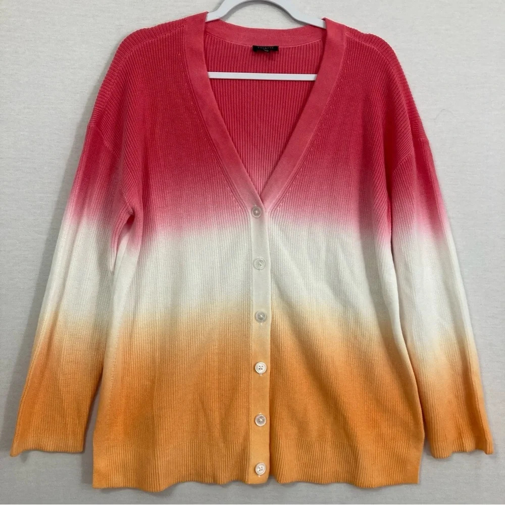 Talbots Color Block Colorful Knit Stretch‎ Long Sleeve Button Cardigan XL Petite - Picture 2 of 11